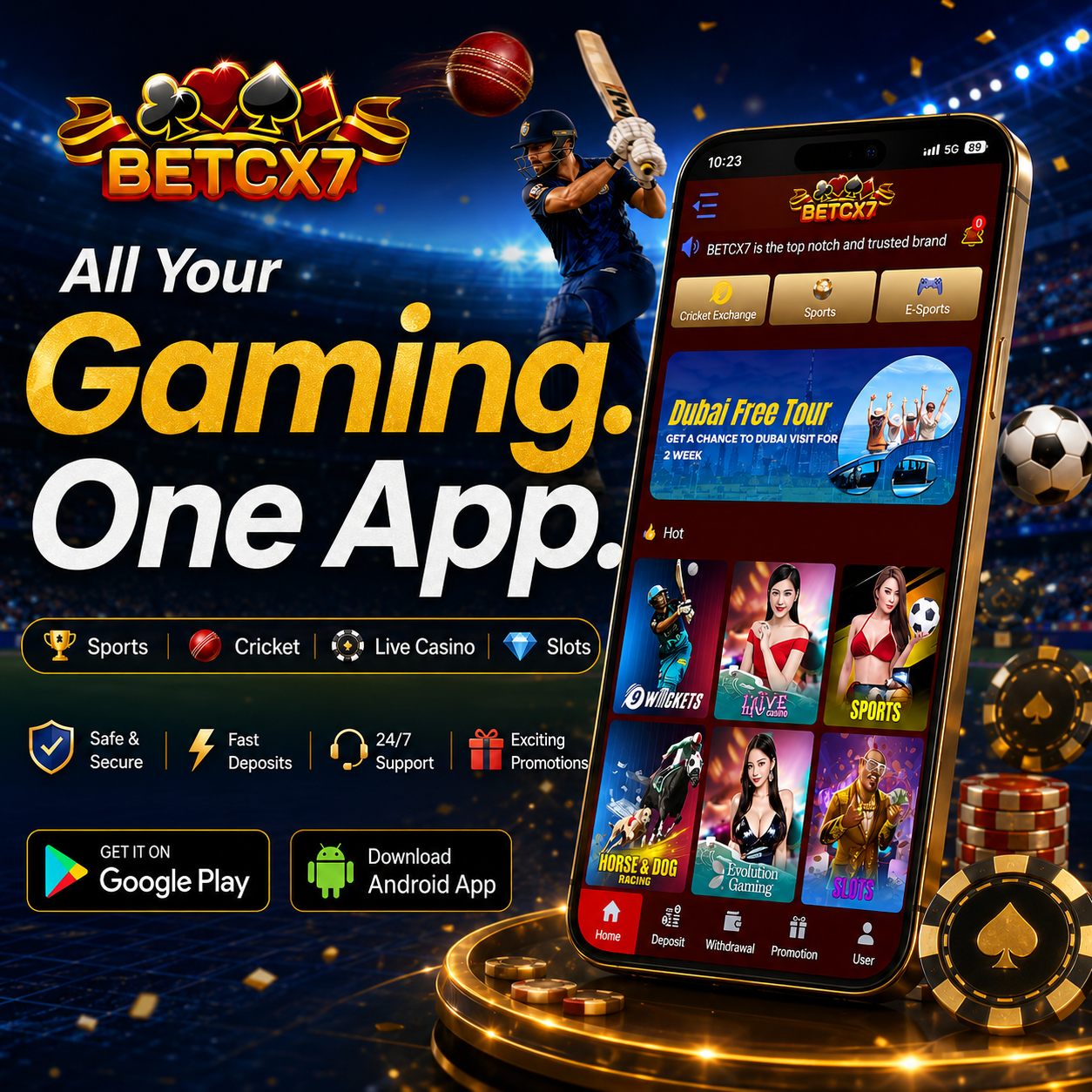 BetCX7 app for sports, cricket, casino and slots